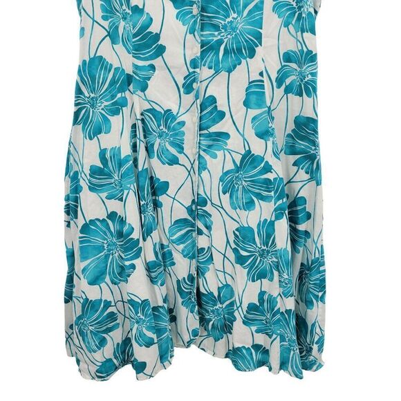 Jones New York Sleeveless Button Front Pinafore Midi Dress 16 Aqua Floral Retro - Picture 6 of 10